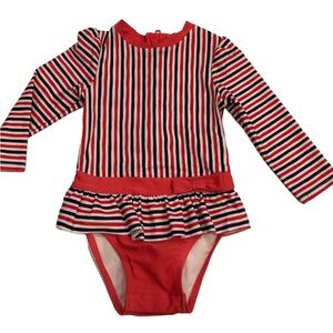 Cat & Jack Girls 18M Swimsuit Rash Guard Red White Blue Stripes